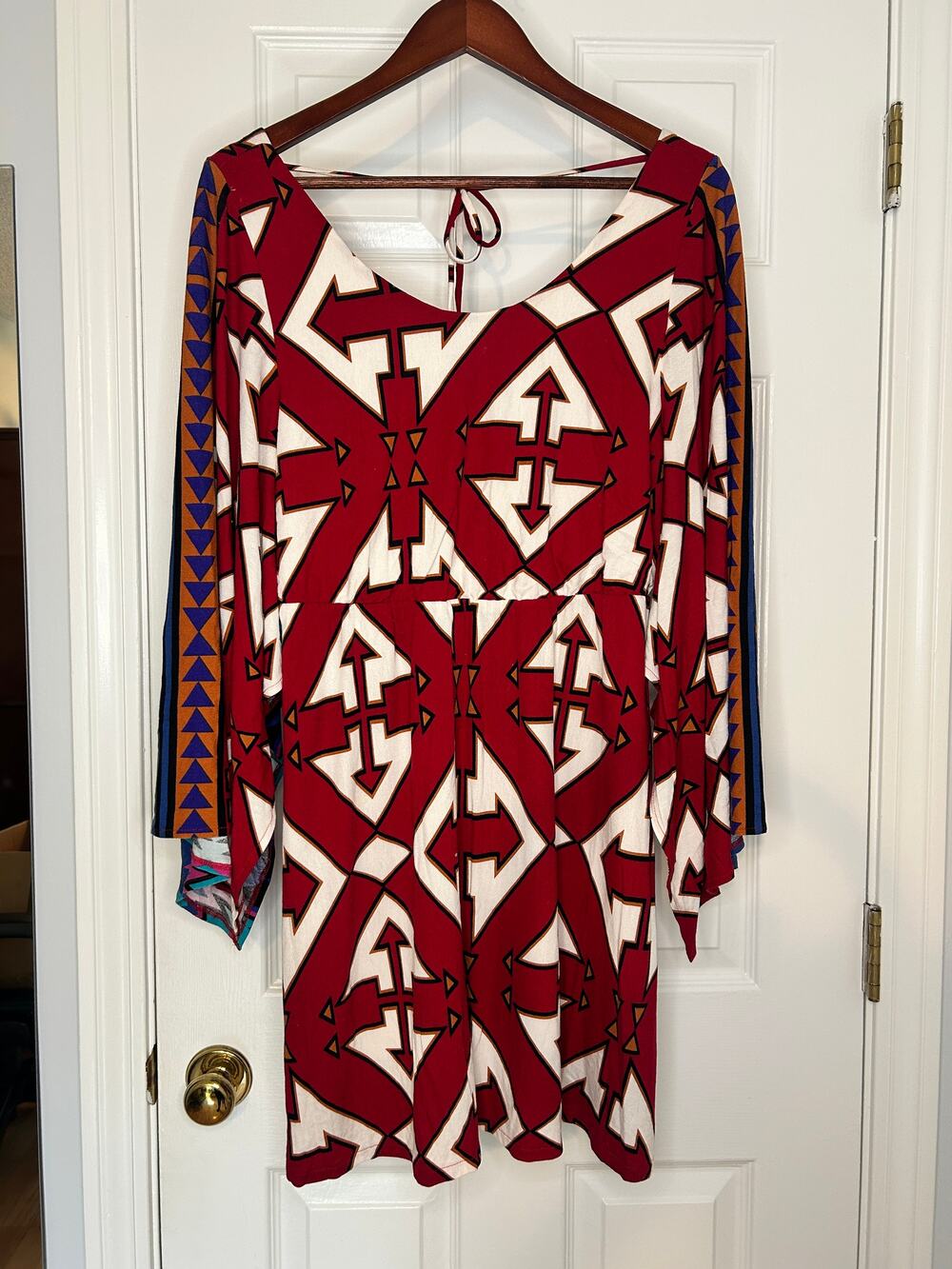Oh Boy! Rio de Janeiro Women’s Geometric Bell Sleeve Mini Dress Size M Boho